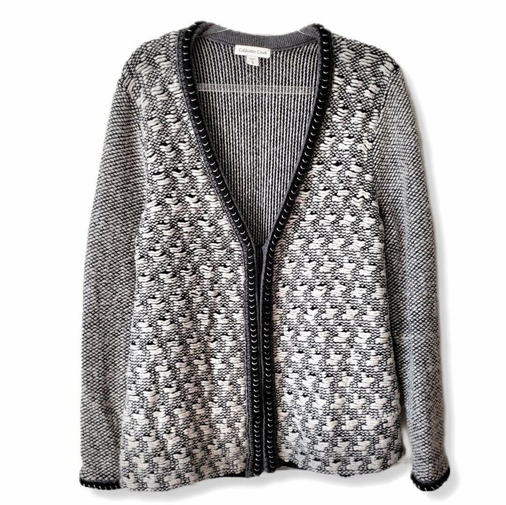 Women Black Gray Soft Chunky Scandi Cardigan Sweater XL Cozy Career Casual Artsy